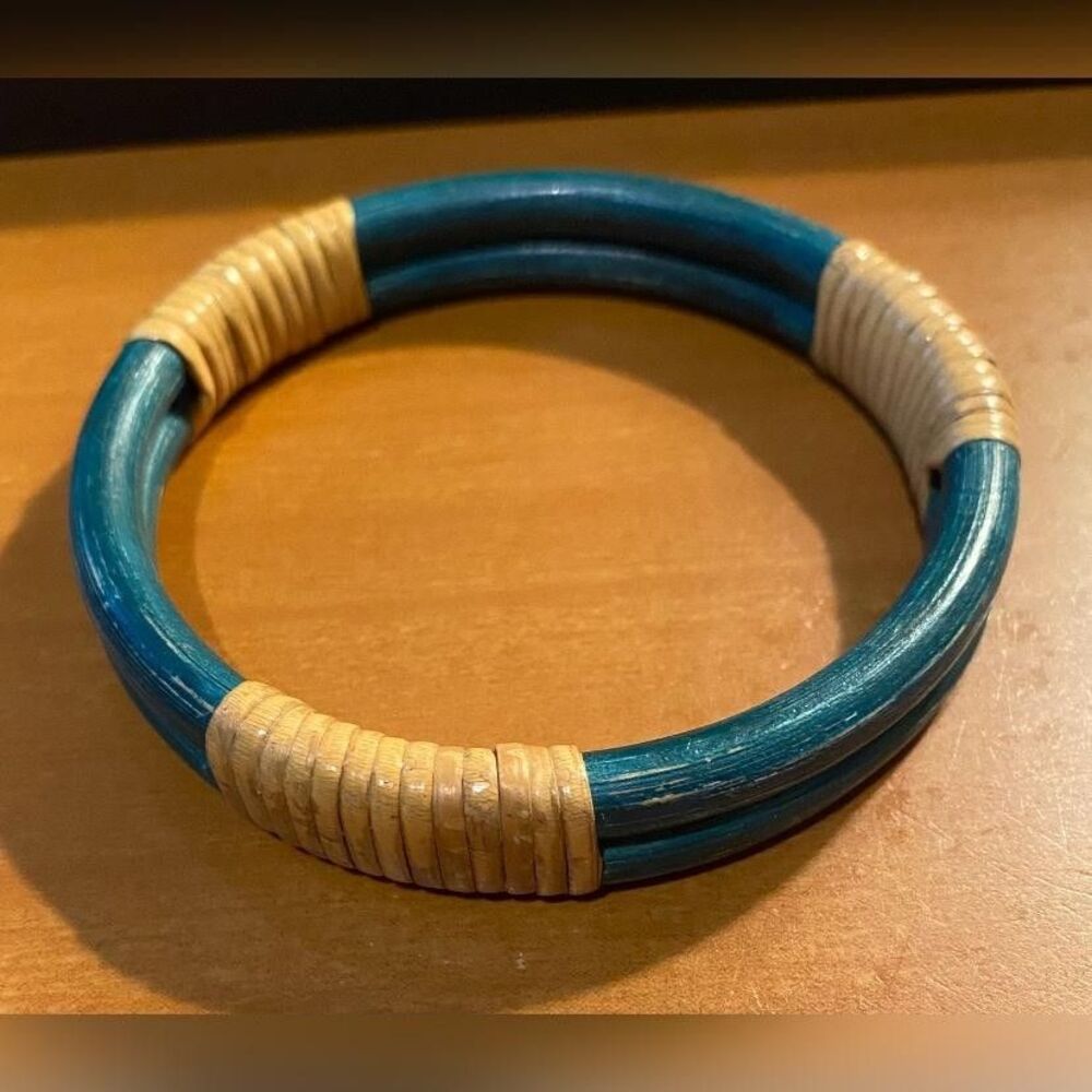 Green Bamboo Wood Bangle Bracelet Womens 8 Inch Boho Stackable Jewelry
